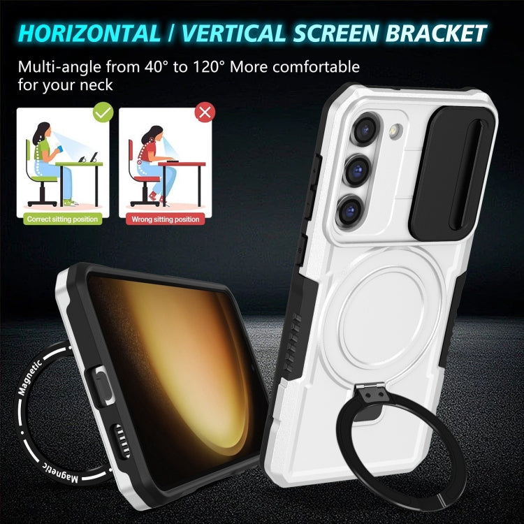 For Samsung Galaxy S23 5G Sliding Camshield Magsafe Holder TPU Hybrid PC Phone Case(Black White) - Galaxy S23 5G Cases by PMC TechLife | Online Shopping South Africa | PMC TechLife
