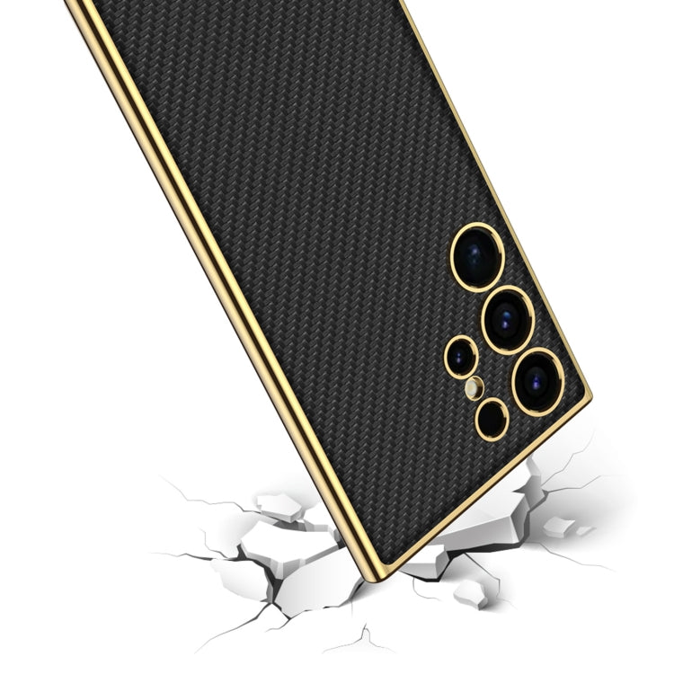 For Samsung Galaxy S24 Ultra 5G GKK Plating TPU + Leather Full Coverage Phone Case(Carbon Fiber) - Galaxy S24 Ultra 5G Cases by GKK | Online Shopping South Africa | PMC TechLife | Buy Now Pay Later Mobicred