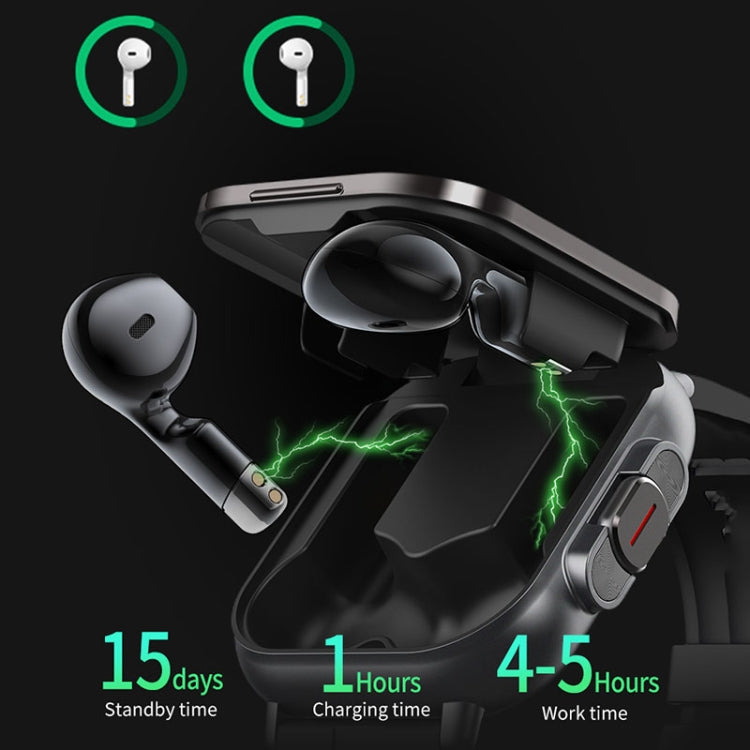 D8 2.01 inch 2 in 1 Bluetooth Earphone Silicone Band Smart Watch, Support Health Monitoring / NFC(Black) - free shipping - PMC TechLife - Order now!