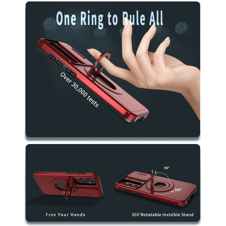 For Samsung Galaxy S23 5G Camshield MagSafe Ring Holder Armor Phone Case(Red) - Galaxy S23 5G Cases by PMC TechLife | Online Shopping South Africa | PMC TechLife