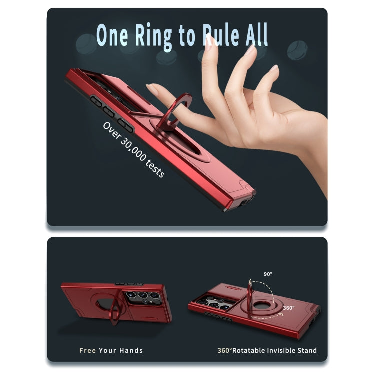For Samsung Galaxy S22 Ultra 5G Camshield MagSafe Ring Holder Armor Phone Case(Red) - Galaxy S22 Ultra 5G Cases by PMC TechLife | Online Shopping South Africa | PMC TechLife
