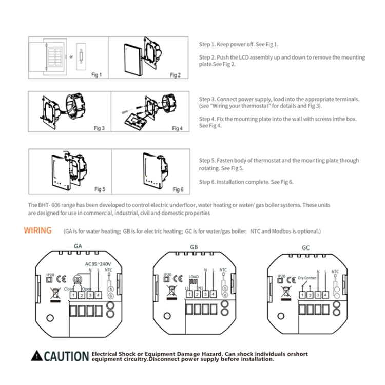 BHT-006GALW 95-240V AC 5A Smart Home Heating Thermostat for EU Box, Control Water Heating with Only Internal Sensor & WiFi Connection(Black) - Thermostat & Thermometer by PMC TechLife | Online Shopping South Africa | PMC TechLife