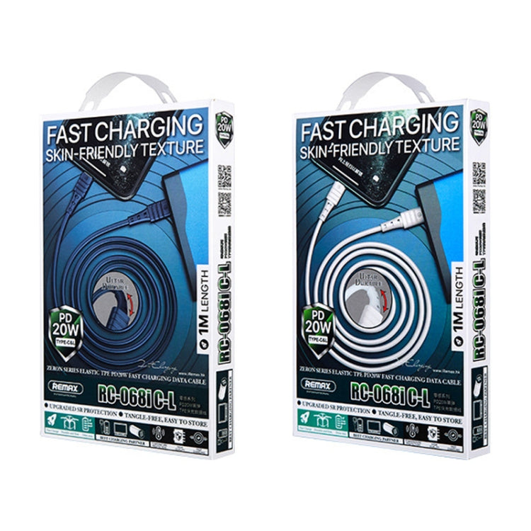 REMAX RC-068i PD 20W Type-C / USB-C to 8 Pin High Elastic TPE Fast Charging Data Cable, Length: 1m(Blue) - Normal Style Cable by REMAX | Online Shopping South Africa | PMC TechLife | Buy Now Pay Later Mobicred