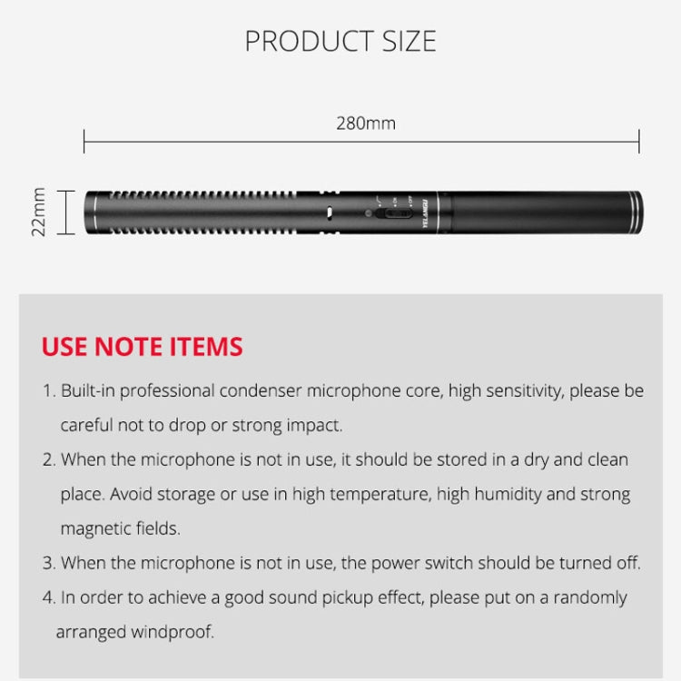 YELANGU YLG9933A MIC07 Professional Interview Condenser Video Shotgun Microphone with 6.5mm Audio Adapter & 3.5mm RXL Audio Cable(Black) - Camera Microphone by YELANGU | Online Shopping South Africa | PMC TechLife | Buy Now Pay Later Mobicred