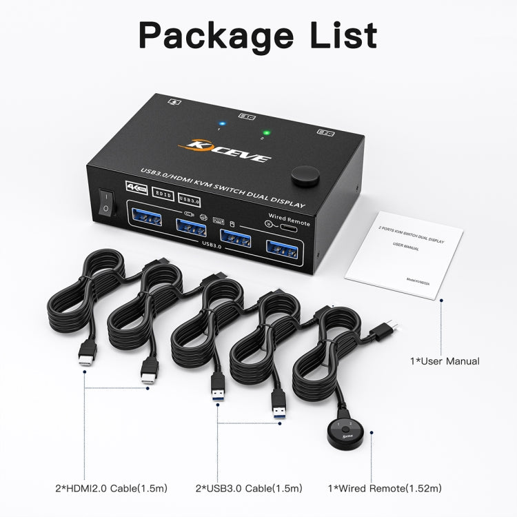 KC-KVM202AS 4K 60HZ USB3.0 HDMI Dual Display KVM Switcher Support EDID Analog Lock Screen - Switch by PMC TechLife | Online Shopping South Africa | PMC TechLife | Buy Now Pay Later Mobicred