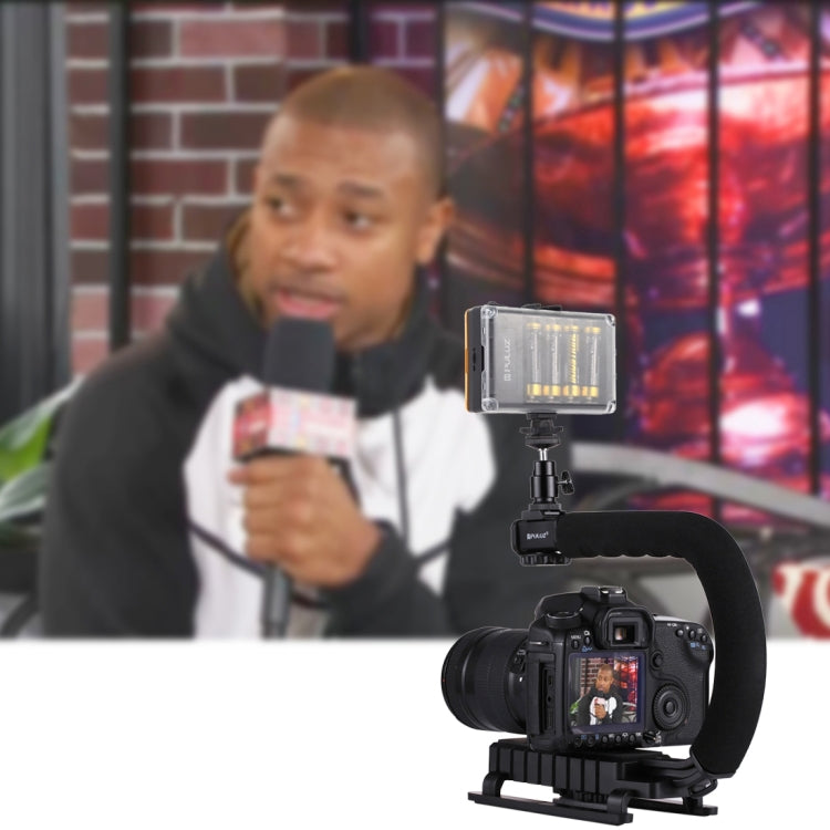 PULUZ U/C Shape Portable Handheld DV Bracket Stabilizer + LED Studio Light Kit with Cold Shoe Tripod Head for All SLR Cameras and Home DV Camera - free shipping - PMC TechLife - Order now!