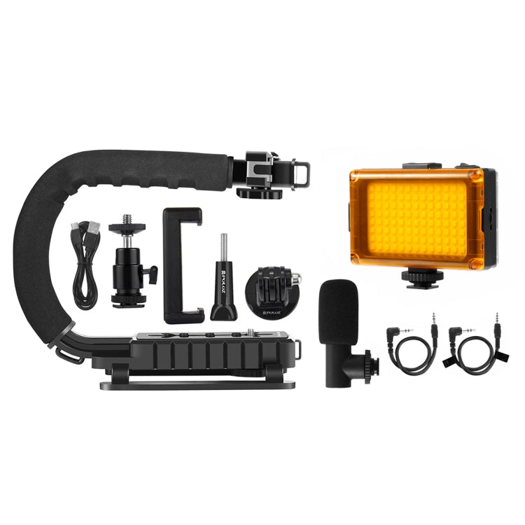 PULUZ U/C Shape Portable Handheld DV Bracket Stabilizer + LED Studio Light + Video Shotgun Microphone Kit with Cold Shoe Tripod Head for All SLR Cameras and Home DV Camera - free shipping - PMC TechLife - Order now!