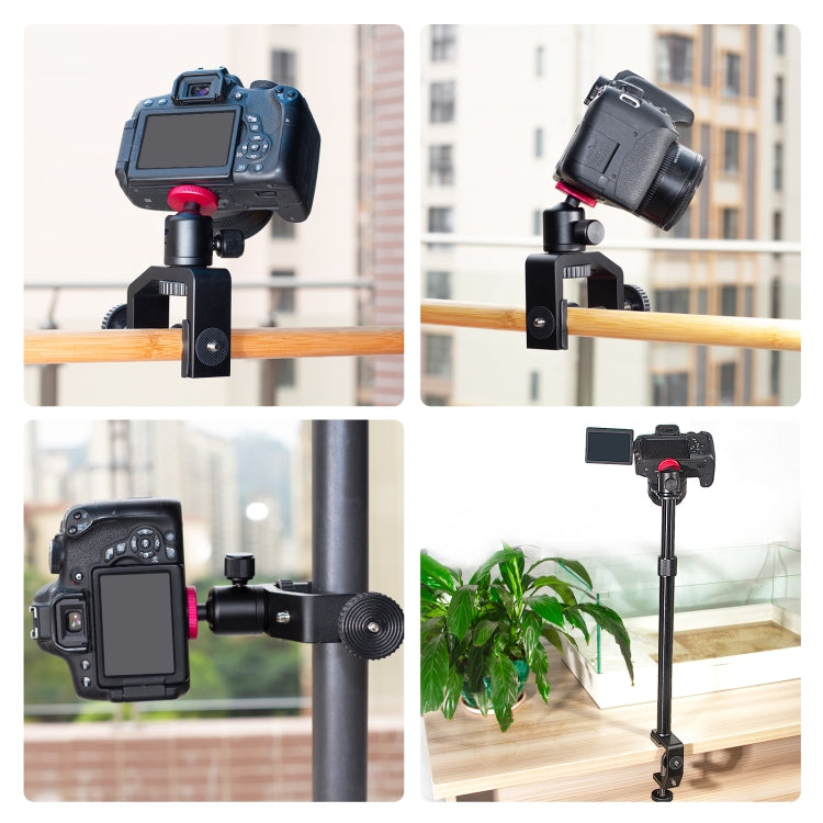 PULUZ C Clamp Mount Light Stand Extension Central Shaft Rod Monopod Holder Kits with Ball-Head, Rod Length: 33-60cm(Black) - Monopods by PULUZ | Online Shopping South Africa | PMC TechLife