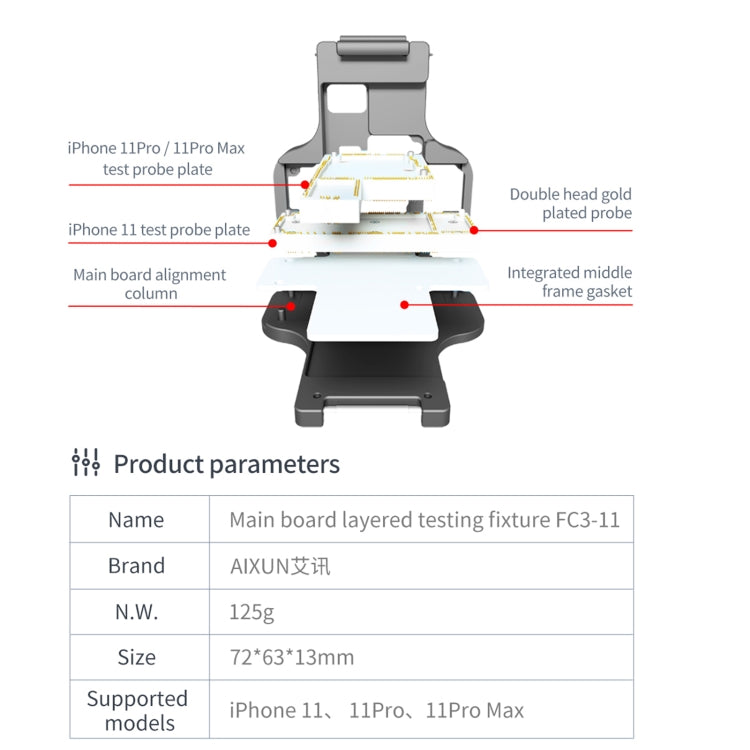 Aixun FC3-11 Mainboard Layered Testing Fixture for iPhone 11/11 Pro/11Pro Max - Test Tools by PMC TechLife | Online Shopping South Africa | PMC TechLife
