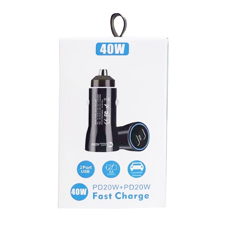TE-P8 40W PD20W + PD20W Dual Port PD3.0 Car Charger with Type-c to Type-C Data Cable, Length: 1m(Black) - Car Charger by PMC TechLife | Online Shopping South Africa | PMC TechLife