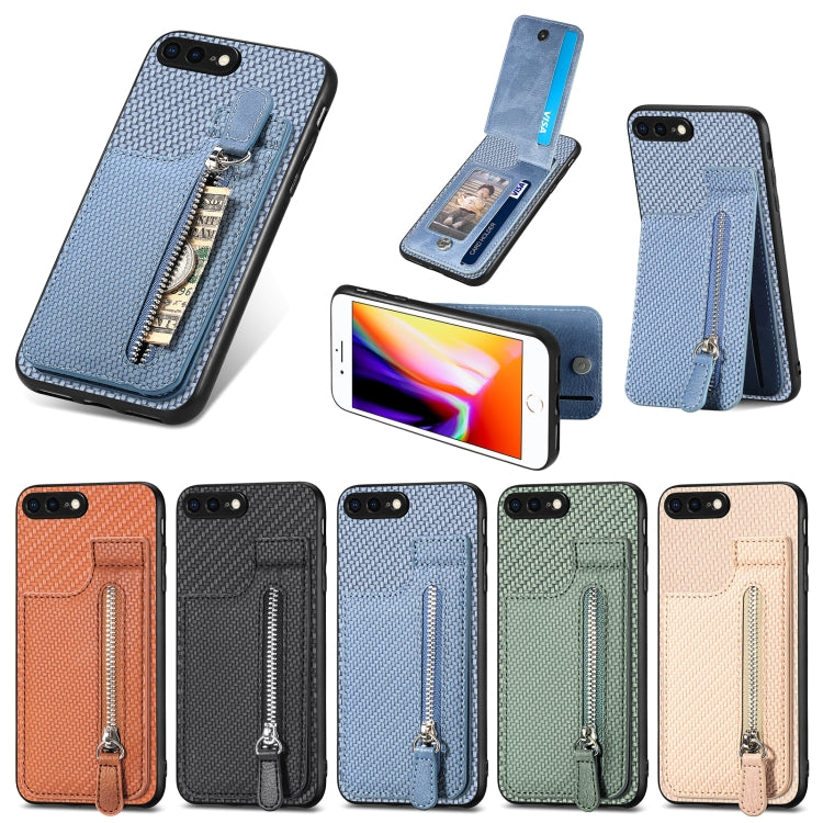 For iPhone SE 2022 / 2020 / 7 / 8 Carbon Fiber Vertical Flip Zipper Phone Case(Blue) - free shipping - PMC TechLife - Order now!