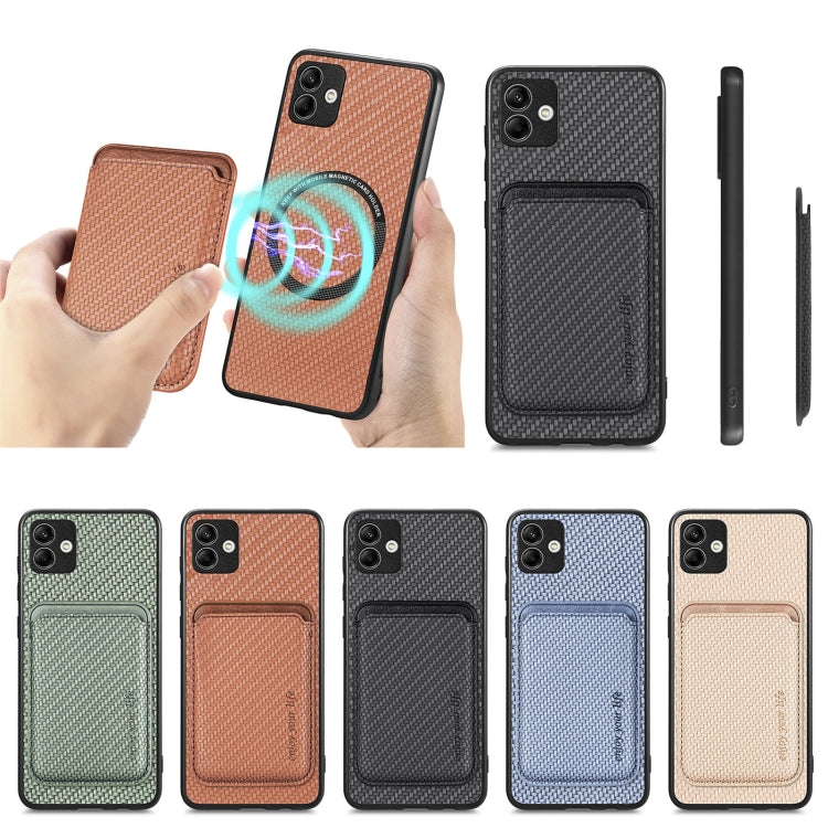 For Samsung Galaxy A04 4G Carbon Fiber Leather Card Magsafe Magnetic Phone Case(Black) - Galaxy Phone Cases by PMC TechLife | Online Shopping South Africa | PMC TechLife