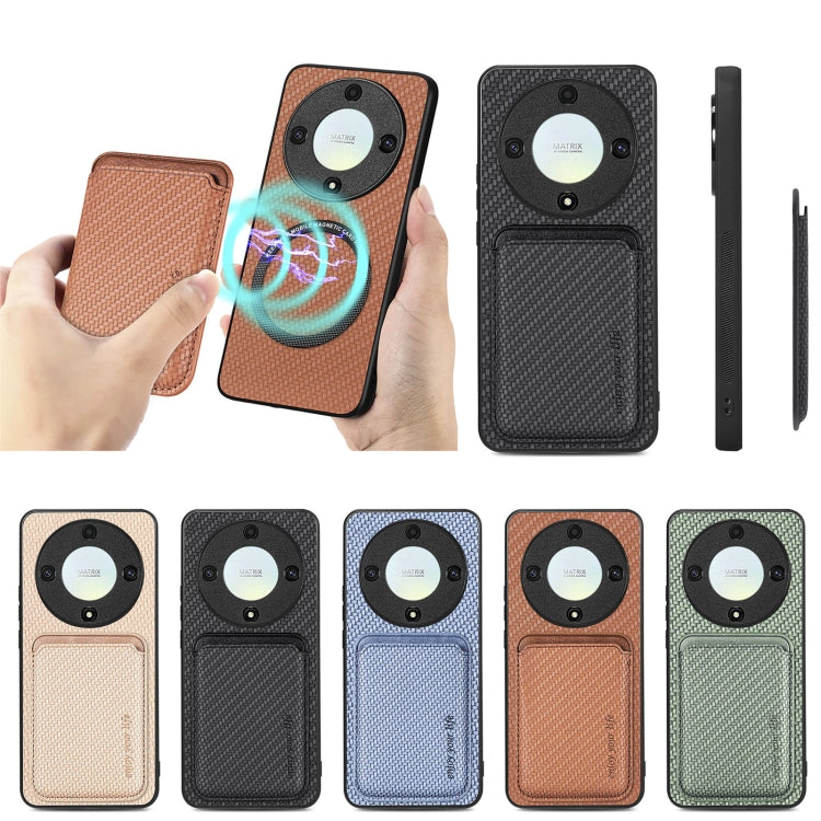 For Honor X9A Carbon Fiber Leather Card Magsafe Magnetic Phone Case(Brown) - Honor Cases by PMC TechLife | Online Shopping South Africa | PMC TechLife | Buy Now Pay Later Mobicred