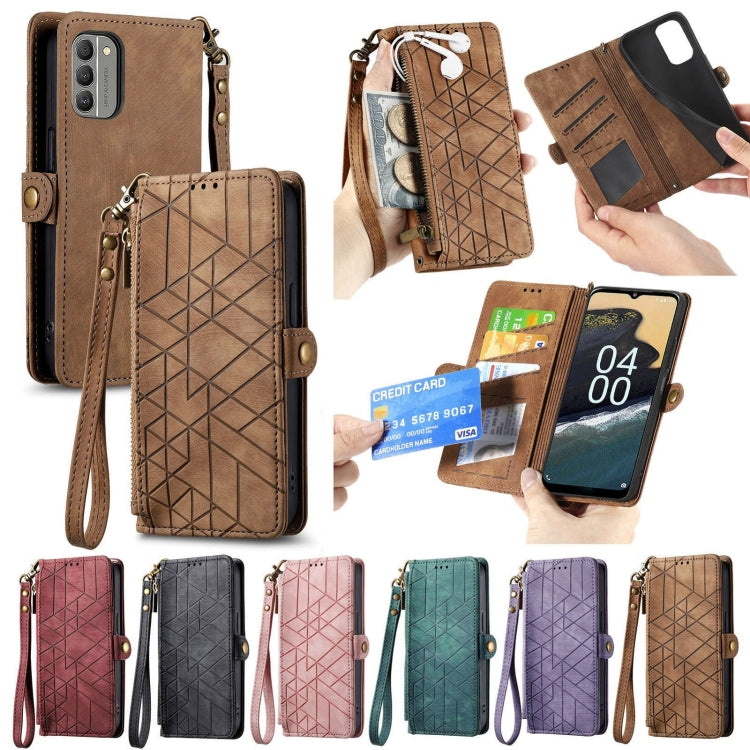 For Nokia X30 5G Geometric Zipper Wallet Side Buckle Leather Phone Case(Black) - Nokia Cases by PMC TechLife | Online Shopping South Africa | PMC TechLife