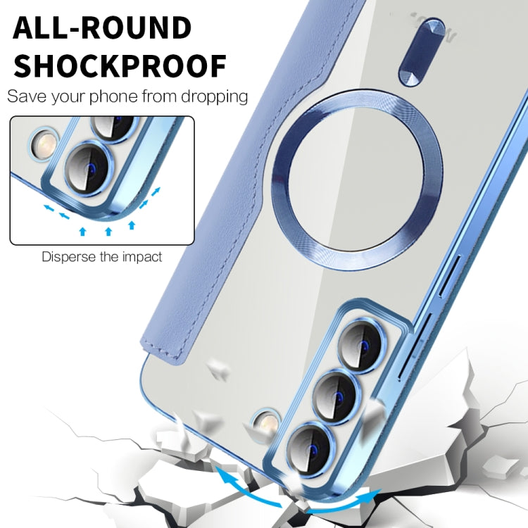 For Samsung Galaxy S23 Ultra 5G Shield Magsafe RFID Anti-theft Rhombus Leather Phone Case(Blue) - Galaxy S23 Ultra 5G Cases by PMC TechLife | Online Shopping South Africa | PMC TechLife