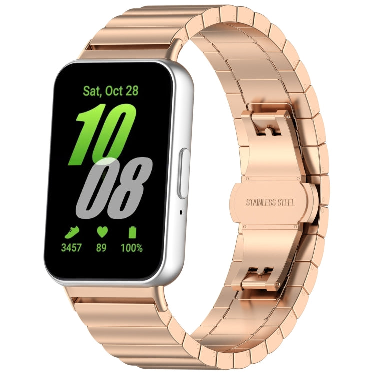 For Samsung Galaxy Fit SM-R390 One Bead Stainless Steel Metal Watch  Band(Rose Gold)