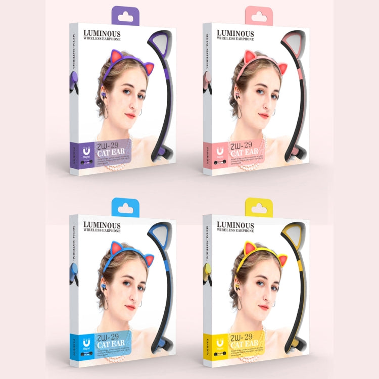 ZW29 Cat Ear Stereo Sound HIFI Fashion Outdoor Portable Sports Wireless Bluetooth Headset with Mic & LED Light Glowing(Blue) - Neck-mounted Earphone by PMC TechLife | Online Shopping South Africa | PMC TechLife