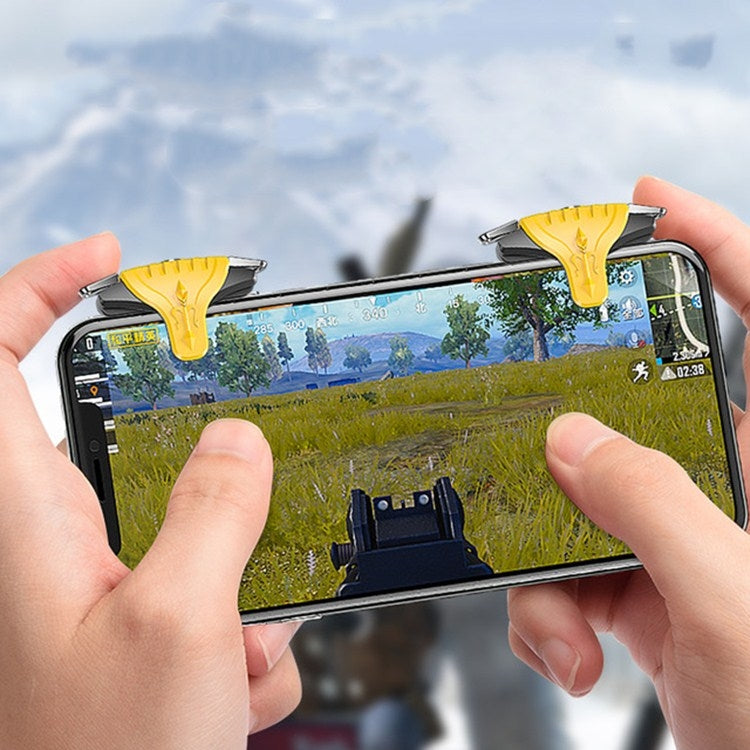 2 Pairs F01 Electroplating Mechanical Shaft Bidirectional Button Auxiliary Shooting Game Handle for Mobile Phones within The Thickness of 6.1-12.0mm(Yellow) - Handle Shooter by PMC TechLife | Online Shopping South Africa | PMC TechLife