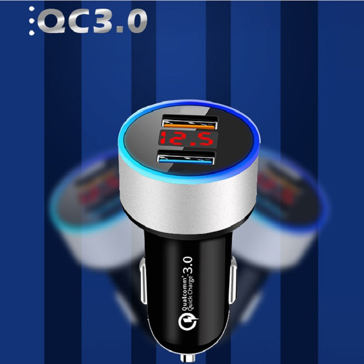 2 PCS Aluminum Ring Display Car Charger QC3.0+2.4A Aluminum Alloy Multi-function Halo Digital Display Car Charger(Gold) - Car Charger by PMC TechLife | Online Shopping South Africa | PMC TechLife