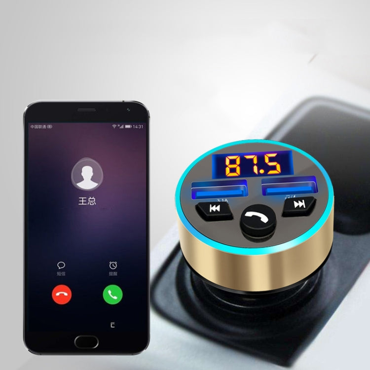 Halo Car MP3 Bluetooth Player Car Charger Car FM Transmitter 3.1A Car Charger(Tyrant Gold) - Car Charger by PMC TechLife | Online Shopping South Africa | PMC TechLife