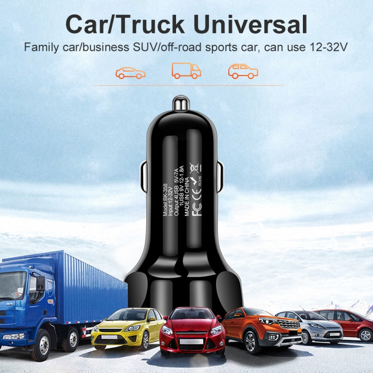 2 PCS BK-358 3A QC3.0 4USB Car Charger One For Four Mobile Phone Car Charger(Black) - Car Charger by PMC TechLife | Online Shopping South Africa | PMC TechLife