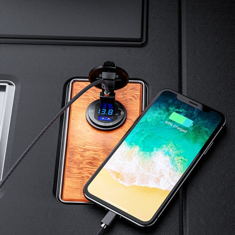 Aluminum Alloy Double QC3.0 Fast Charge With Button Switch Car USB Charger Waterproof Car Charger Specification: Golden Shell Green Light With 60cm Line - DIY Modified Charger by PMC TechLife | Online Shopping South Africa | PMC TechLife