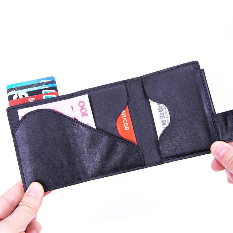 Anti-Theft Aluminum Alloy Coin Purse RFID Anti-Degaussing Automatic Pop-Up PU Bank Card Bag(Carbon Fiber Black) - free shipping - PMC TechLife - Order now!
