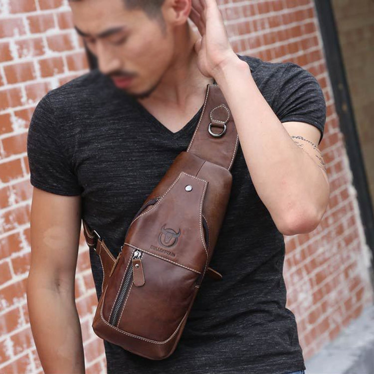 BULL CAPTAIN 019 Retro Men Leather Crossbody Shoulder Bag First-Layer Cowhide Chest Bag, Colour: Gray Brown - free shipping - PMC TechLife - Order now!