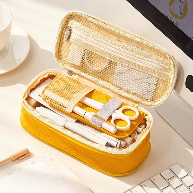 Angoo Cotton And Linen Large Capacity Pencil Stationery Bag(589 Shallow Khaki / Beige) - Pen Holder by Angoo | Online Shopping South Africa | PMC TechLife | Buy Now Pay Later Mobicred