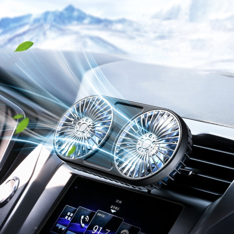 F211 Car Double Head With Led Electric Fan Car Air Outlet Instrument Panel USB Mini Fan(Black) - Heating & Fans by PMC TechLife | Online Shopping South Africa | PMC TechLife