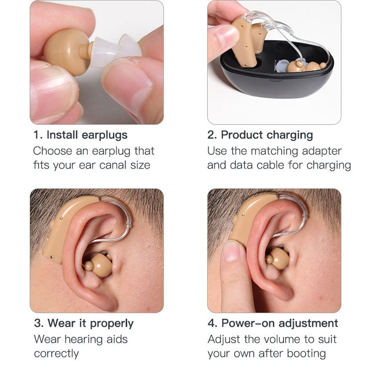 Elderly Use Can Charge Sound Amplifier Hearing Aid, Specification: EU Plug(Blue Double Machine+Black Charging Bin) - Hearing Aids by PMC TechLife | Online Shopping South Africa | PMC TechLife | Buy Now Pay Later Mobicred