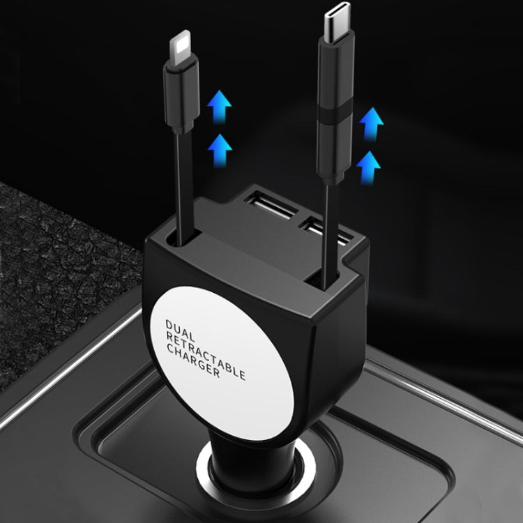 3 In 1 3.1A Dual USB Single Pull Retractable Fast QC3.0 Car Charger(White) - Car Charger by PMC TechLife | Online Shopping South Africa | PMC TechLife