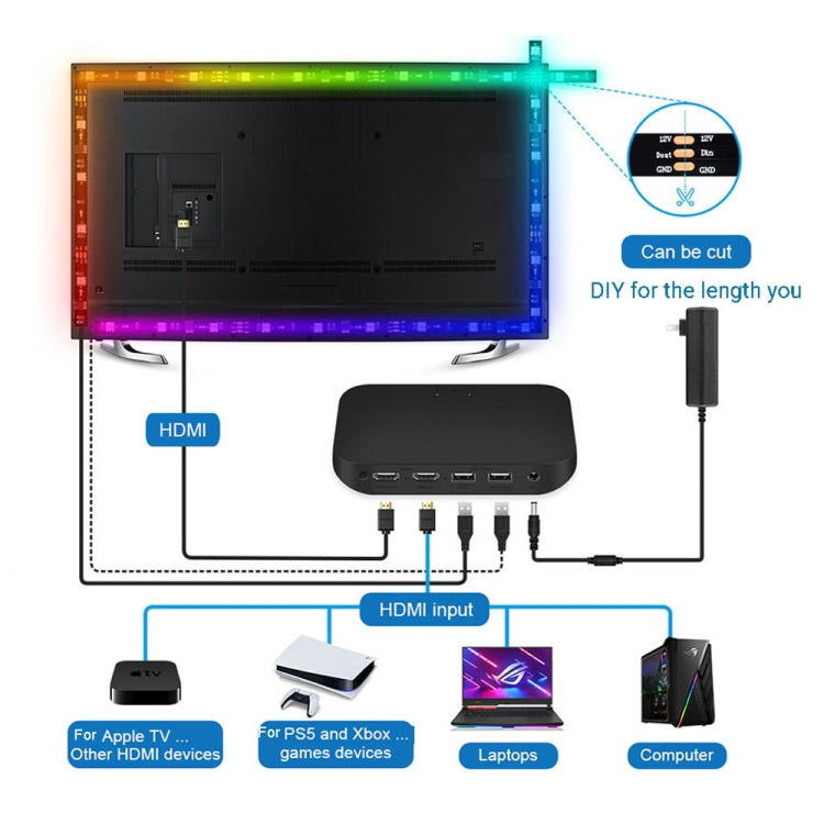 HDMI 2.0-PRO Smart Ambient TV Led Backlight Led Strip Lights Kit Work With TUYA APP Alexa Voice Google Assistant 2 x 3m(AU Plug) - Casing Waterproof Light by PMC TechLife | Online Shopping South Africa | PMC TechLife