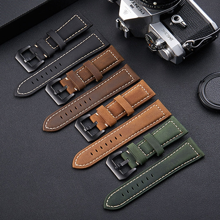 Crazy Horse Layer Frosted Silver Buckle Watch Leather Watch Band, Size: 24mm (Black) - Watch Bands by PMC TechLife | Online Shopping South Africa | PMC TechLife | Buy Now Pay Later Mobicred