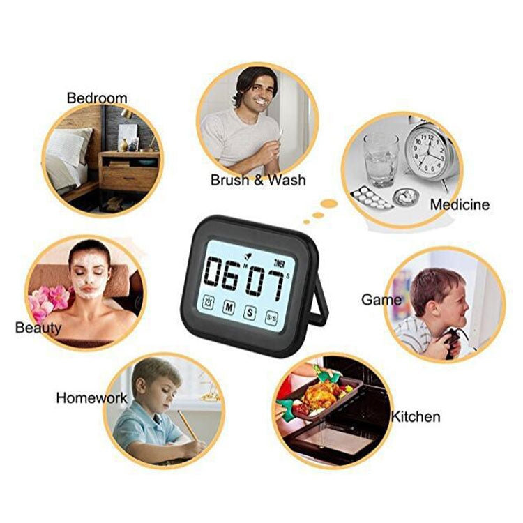 Kitchen Timer Digital Alarm Clock Large LCD Touch Screen Come with Night Light for Cooking Baking(Black) - Digital Countdown by PMC Jewellery | Online Shopping South Africa | PMC Jewellery | Buy Now Pay Later Mobicred