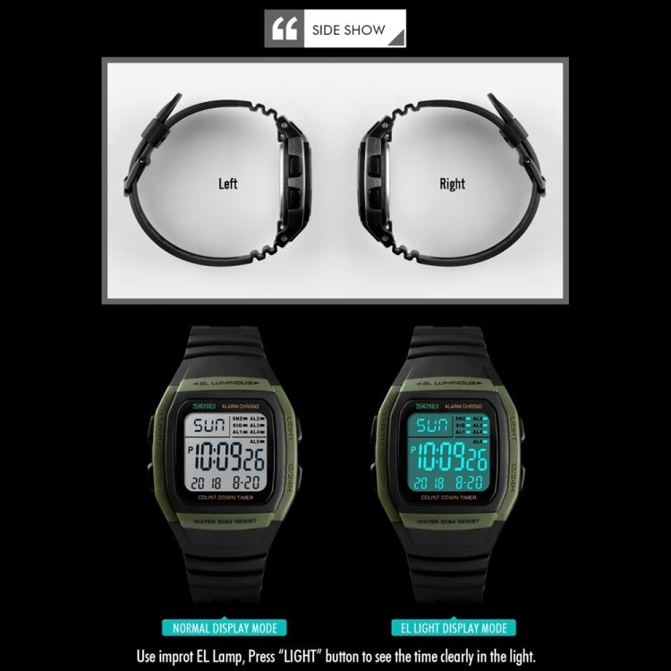 SKMEI 1278 Fashionable Outdoor 50m Waterproof Digital Watch Student Sports Wrist Watch Support 5 Group Alarm Clocks (Titanium) - free shipping - PMC TechLife - Order now!