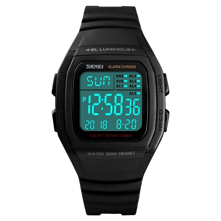SKMEI 1278 Fashionable Outdoor 50m Waterproof Digital Watch Student Sports Wrist Watch Support 5 Group Alarm Clocks(Black) - free shipping - PMC TechLife - Order now!