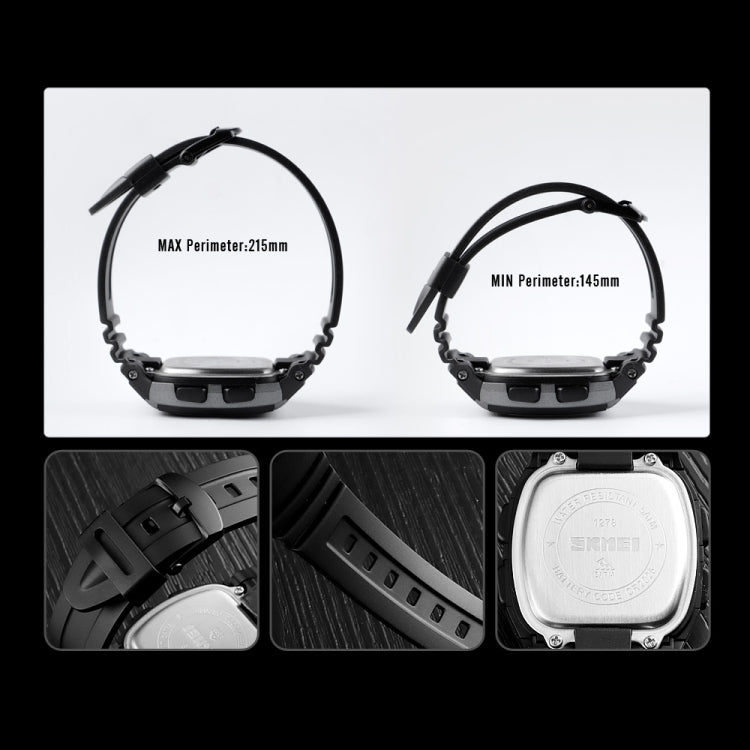 SKMEI 1278 Fashionable Outdoor 50m Waterproof Digital Watch Student Sports Wrist Watch Support 5 Group Alarm Clocks(Black) - free shipping - PMC TechLife - Order now!
