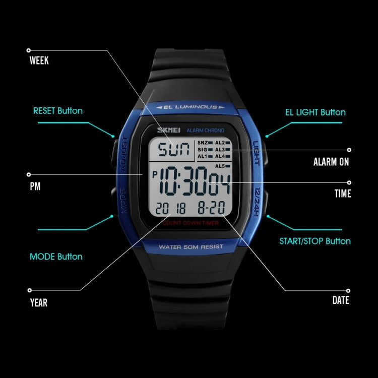 SKMEI 1278 Fashionable Outdoor 50m Waterproof Digital Watch Student Sports Wrist Watch Support 5 Group Alarm Clocks(Rose Gold) - free shipping - PMC TechLife - Order now!