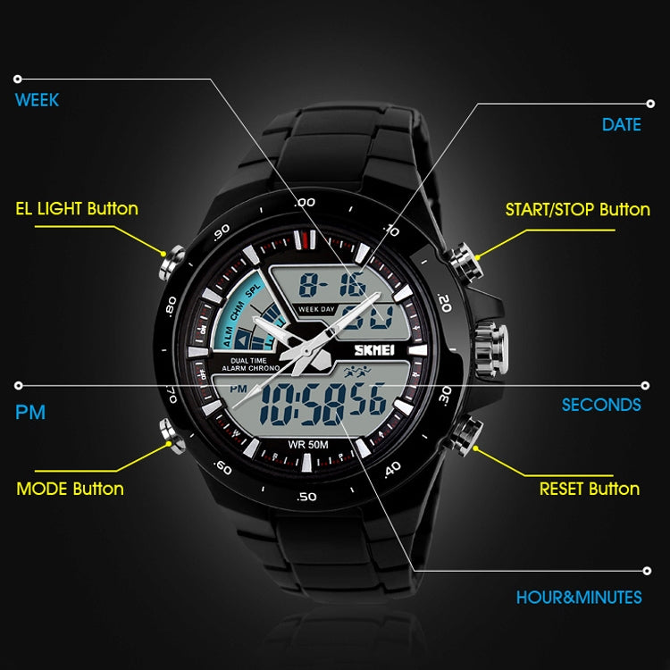 SKMEI 1016 Multifunctional Men Outdoor Sports Noctilucent Waterproof Double Digital Watch (Gold) - free shipping - PMC TechLife - Order now!