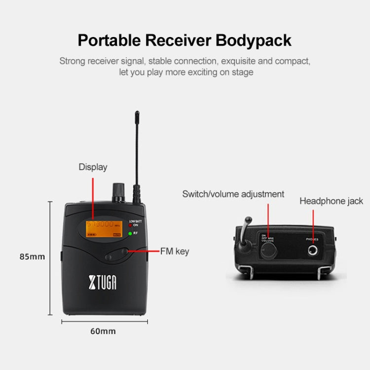 XTUGA IEM1200 Wireless Transmitter 2 Bodypack Stage Singer In-Ear Monitor System(EU Plug) - Microphone by XTUGA | Online Shopping South Africa | PMC Jewellery | Buy Now Pay Later Mobicred