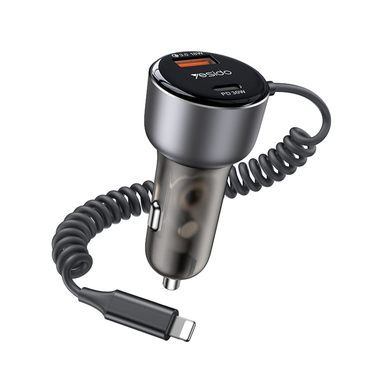 Yesido Y57 50W PD + QC3.0 Dual Port Car Charger with 8 Pin Spring Data Cable - Car Charger by Yesido | Online Shopping South Africa | PMC Jewellery | Buy Now Pay Later Mobicred