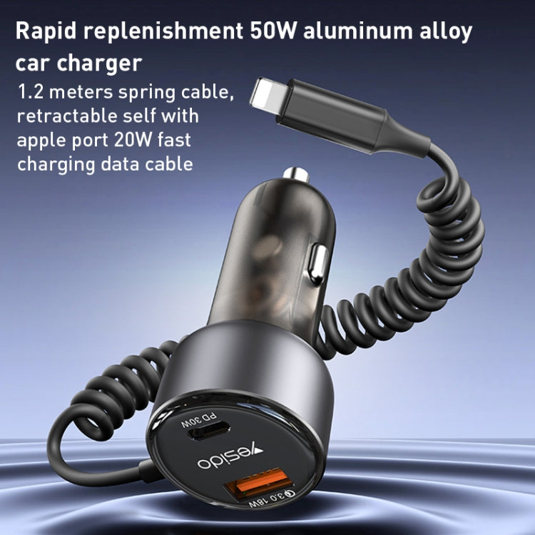 Yesido Y57 50W PD + QC3.0 Dual Port Car Charger with 8 Pin Spring Data Cable - free shipping - PMC TechLife - Order now!