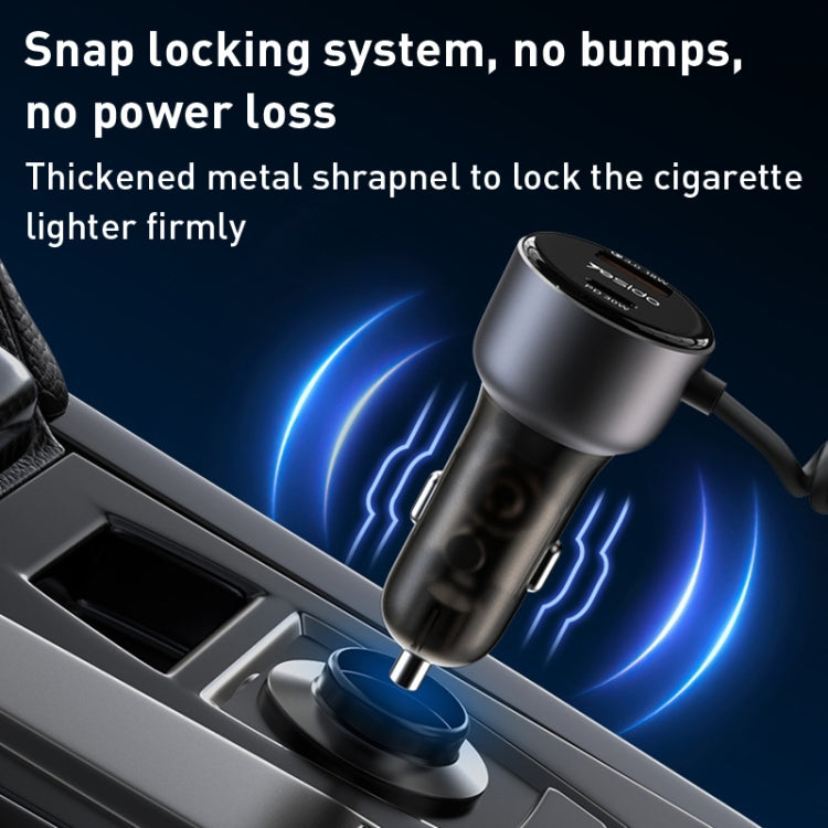 Yesido Y57 50W PD + QC3.0 Dual Port Car Charger with 8 Pin Spring Data Cable - free shipping - PMC TechLife - Order now!