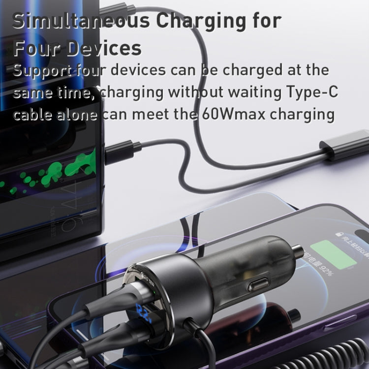 Yesido Y58 60W PD + QC3.0 Dual Port Car Fast Charger with USB-C / Type-C + 8 Pin Spring Cable - free shipping - PMC TechLife - Order now!