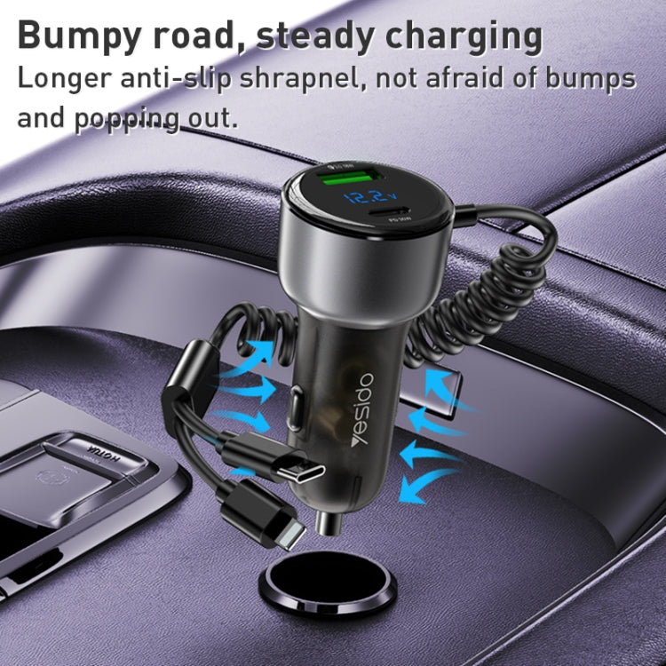 Yesido Y58 60W PD + QC3.0 Dual Port Car Fast Charger with USB-C / Type-C + 8 Pin Spring Cable - Car Charger by Yesido | Online Shopping South Africa | PMC Jewellery | Buy Now Pay Later Mobicred