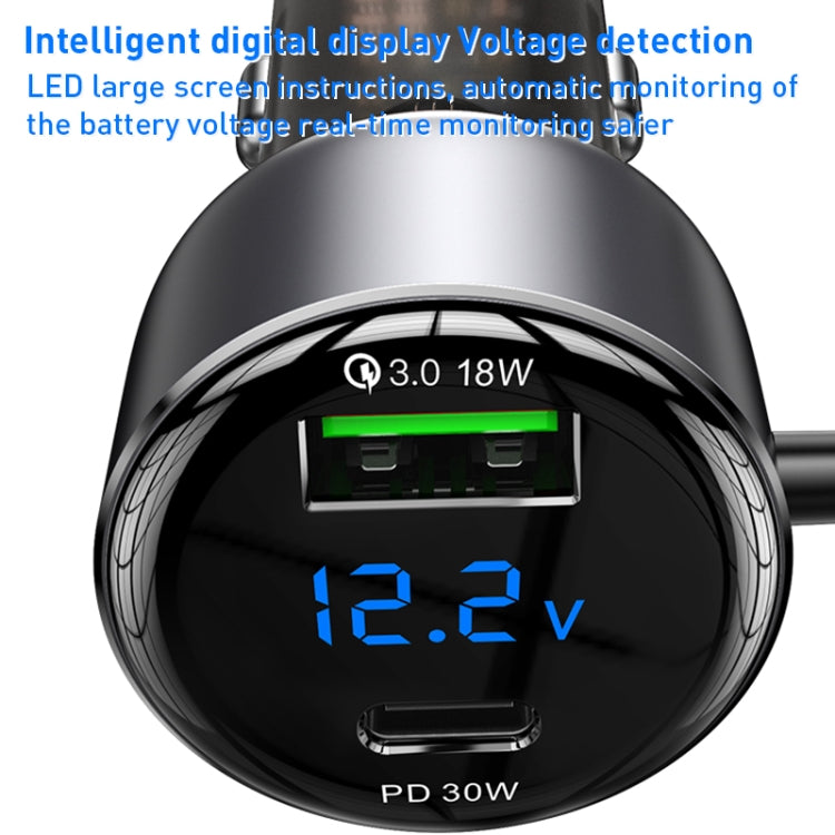 Yesido Y58 60W PD + QC3.0 Dual Port Car Fast Charger with USB-C / Type-C + 8 Pin Spring Cable - free shipping - PMC TechLife - Order now!