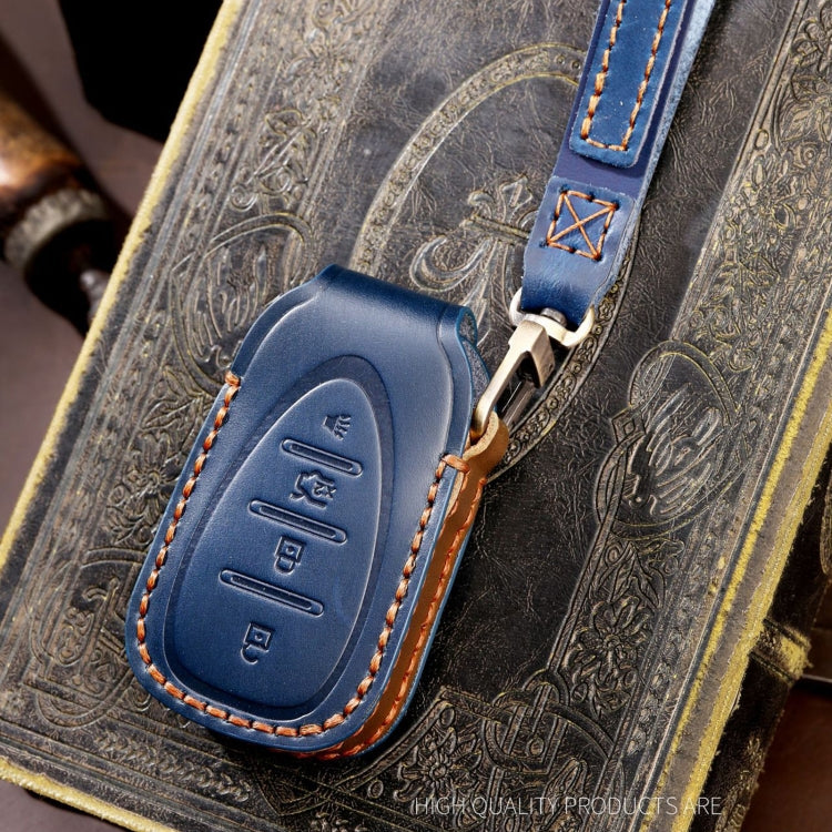 For Chevrolet 4-button Hallmo Car Cowhide Leather Key Protective Cover Key Case(Blue) - Car Key Cases by Hallmo | Online Shopping South Africa | PMC TechLife | Buy Now Pay Later Mobicred