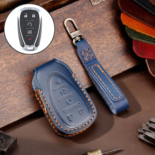 For Chevrolet 5-button Hallmo Car Cowhide Leather Key Protective Cover Key Case(Blue) - Car Key Cases by Hallmo | Online Shopping South Africa | PMC Jewellery | Buy Now Pay Later Mobicred