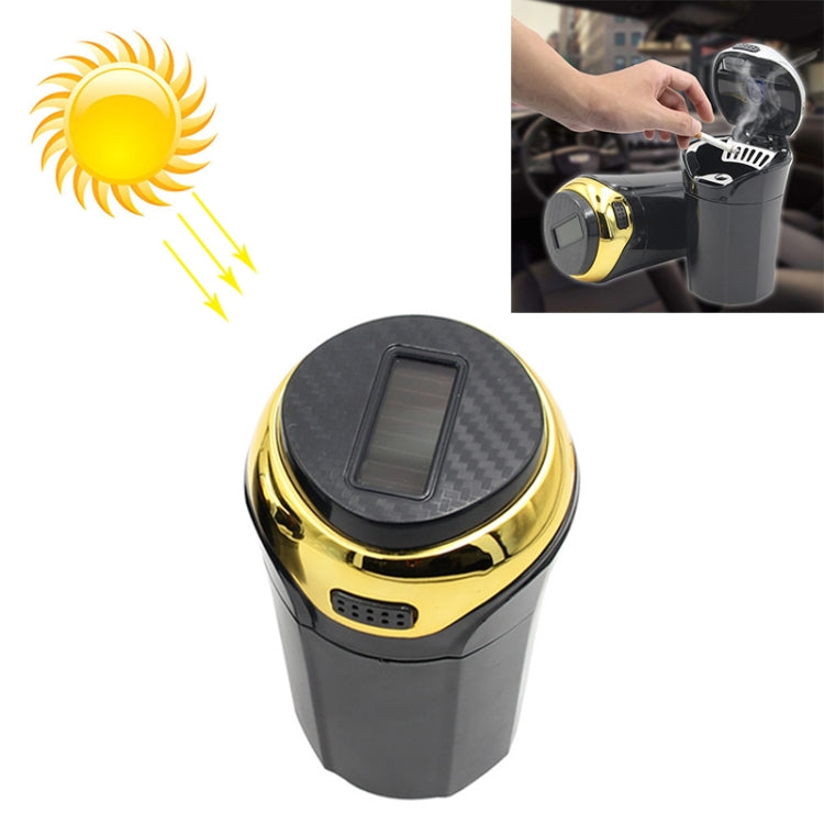 N12B Car Creative Ashtray Solar Power With Light And Cover Car Supplies (Gold) - Ashtrays by PMC Jewellery | Online Shopping South Africa | PMC Jewellery | Buy Now Pay Later Mobicred